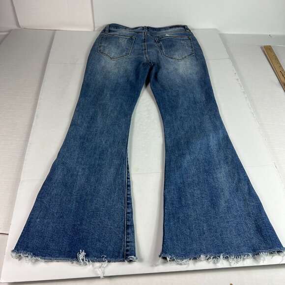 Risen Jeans Women 30x28* High Rise Flare Blue Faded Stretch Raw Hem Denim Tag 29 - Picture 10 of 16